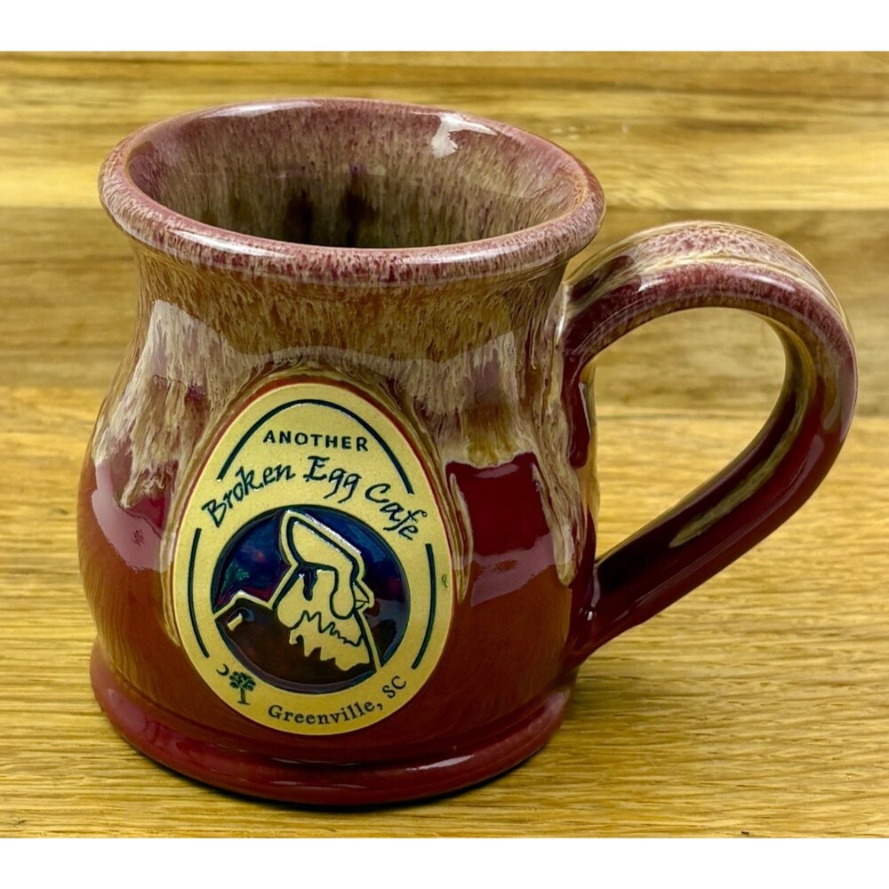 Deneen Pottery Broken Egg Cafe Drip Glaze Mug Greenville SC Maroon 2020